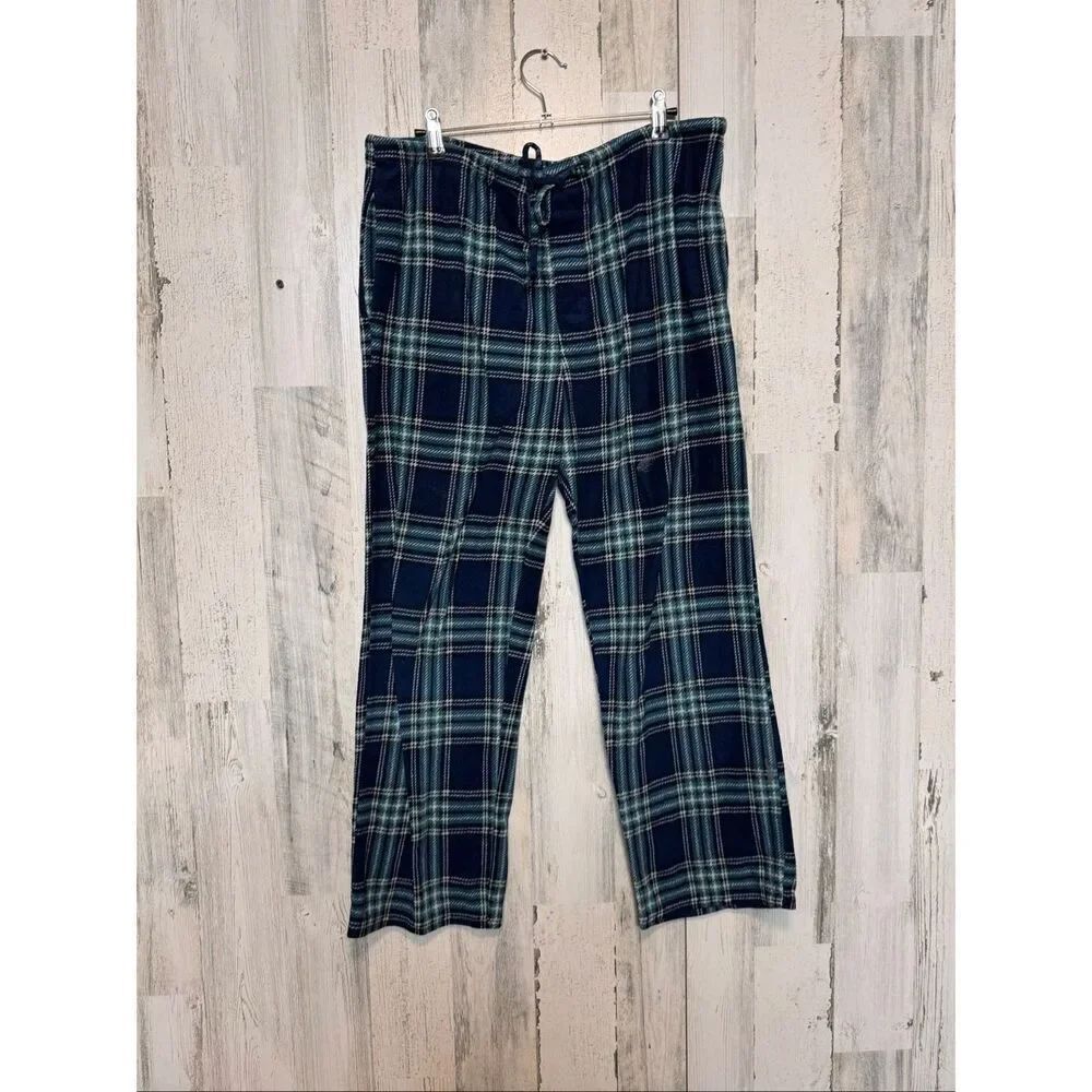 Club 5 Men’s Plaid Lounge Pajama Pants Blue Green Plaid Size Large L